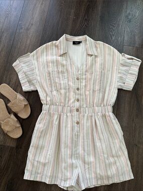 VICI Cream Romper with Pastel Stripe Accents